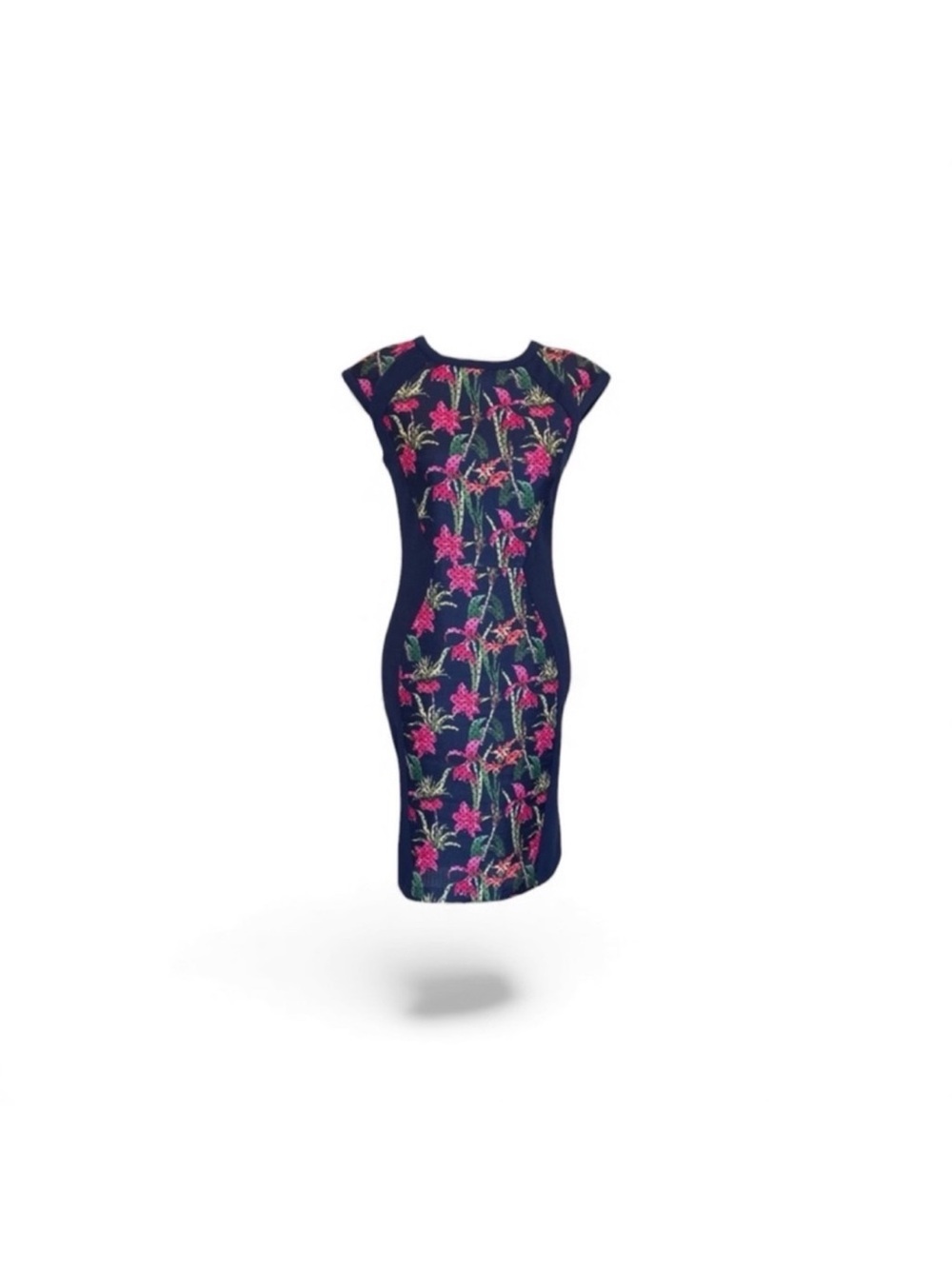 Pink Martini the tropical dress shortsleeved floral print navy dress size small - Picture 2 of 16